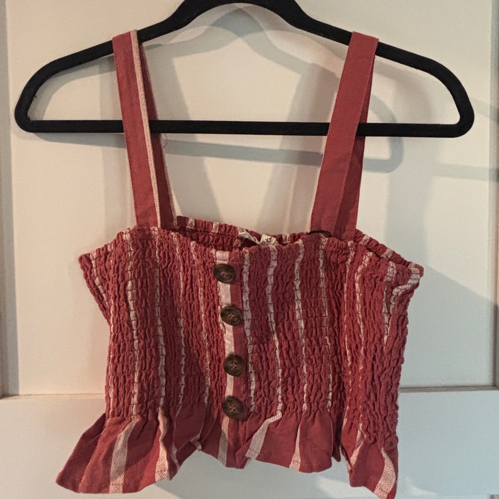 Love Tree Red and White Smocked Crop Top